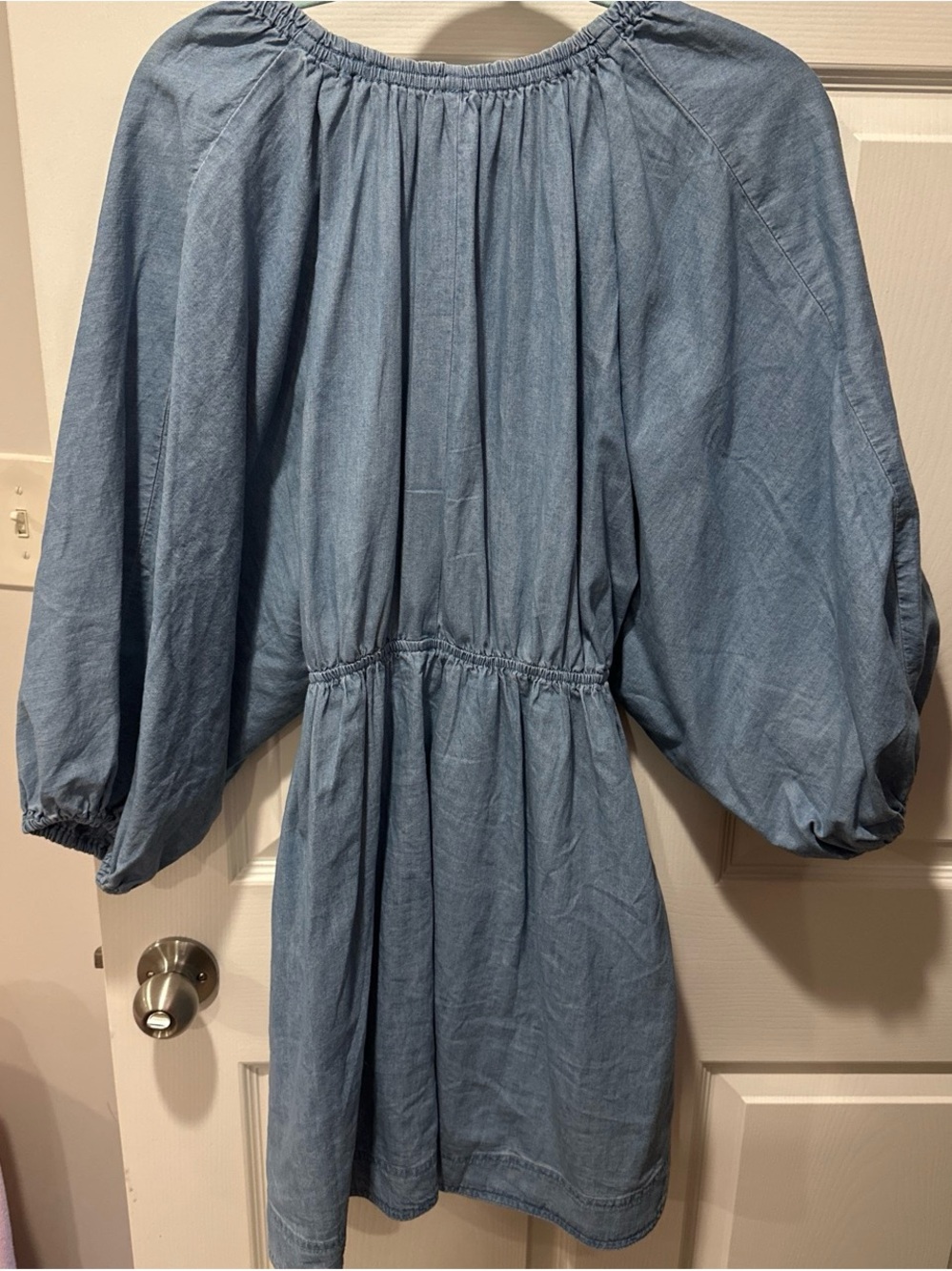Blue Chambray V-Neck Babydoll Dress - Picture 3 of 3